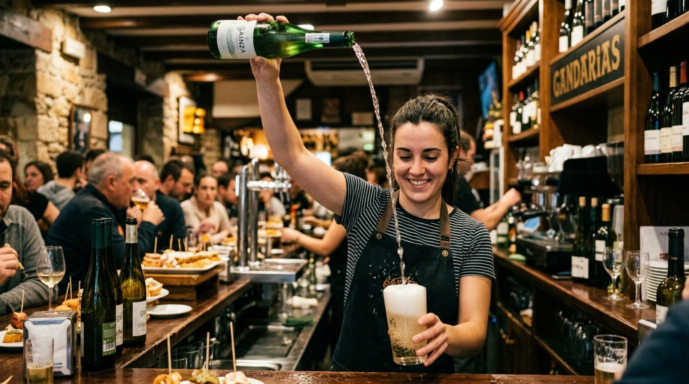 Pouring Txakoli Wine