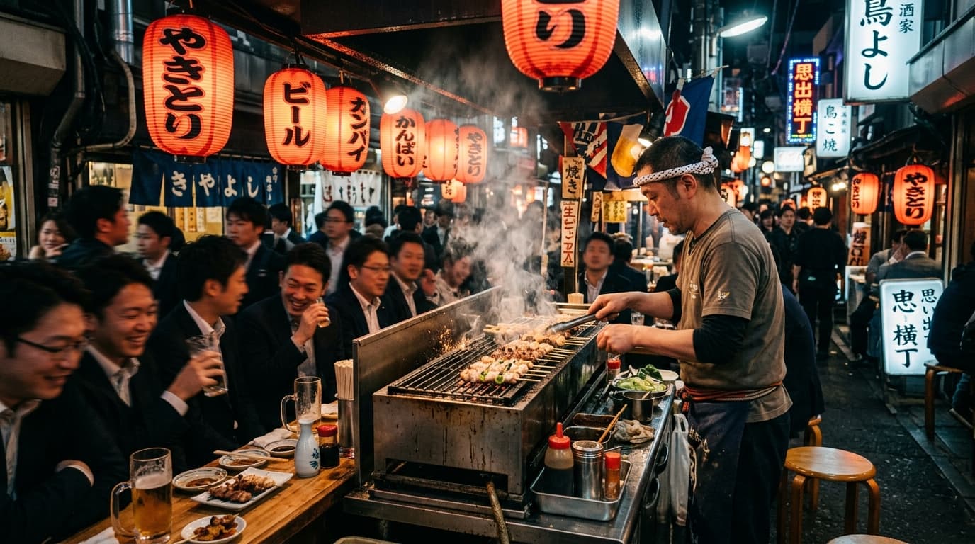 Tokyo Street Food Stalls at Night