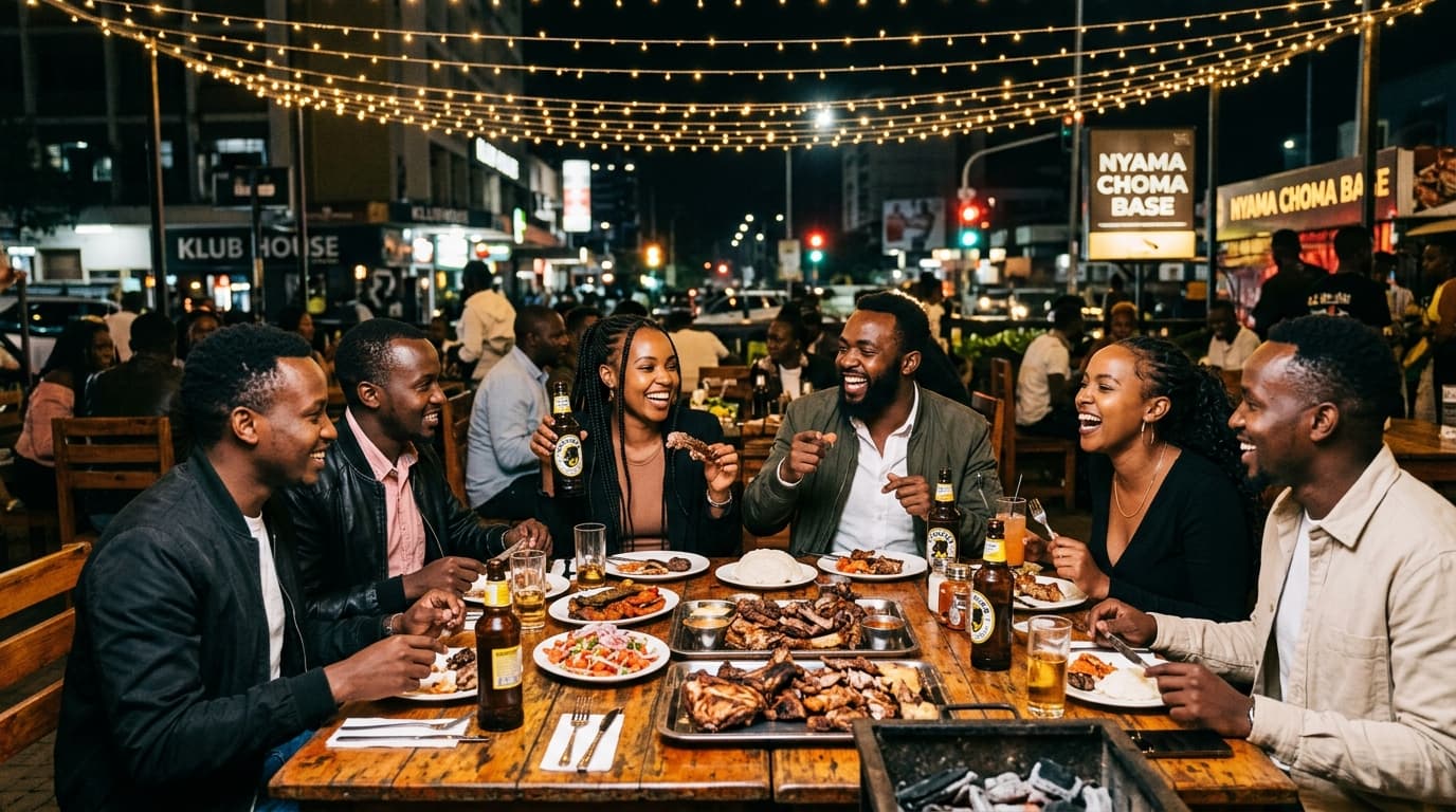 Friends enjoying Nyama Choma in Nairobi
