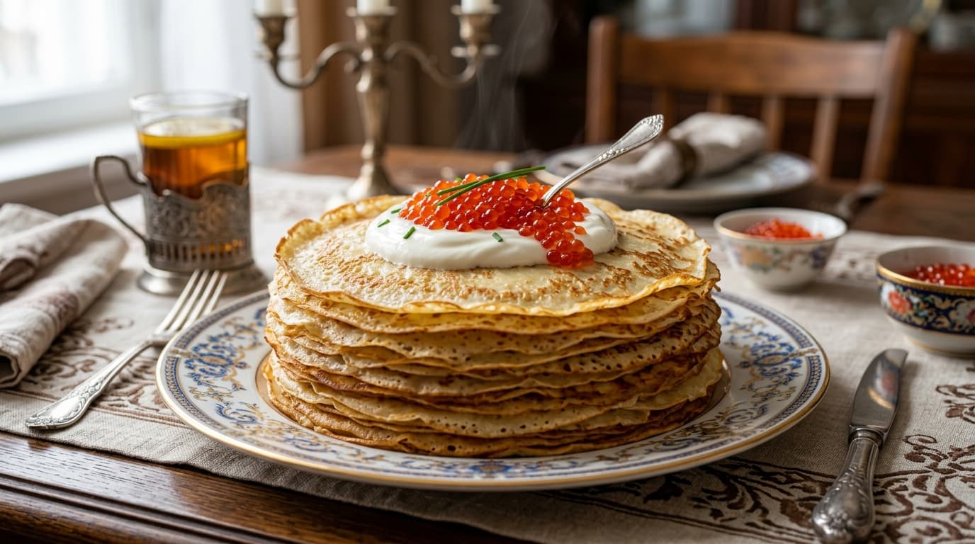 Fresh Blini Pancakes with Caviar